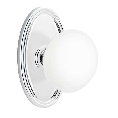 Emtek Passage Ice White Knob And Oval Rosette With Concealed Screws in Polished Chrome