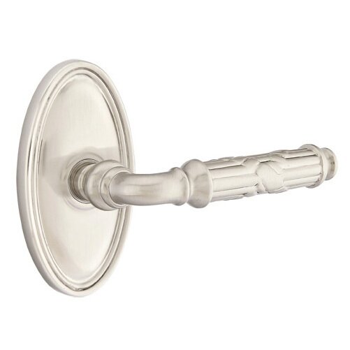 Emtek Passage Right Handed Ribbon & Reed Lever With Oval Rose in Satin Nickel