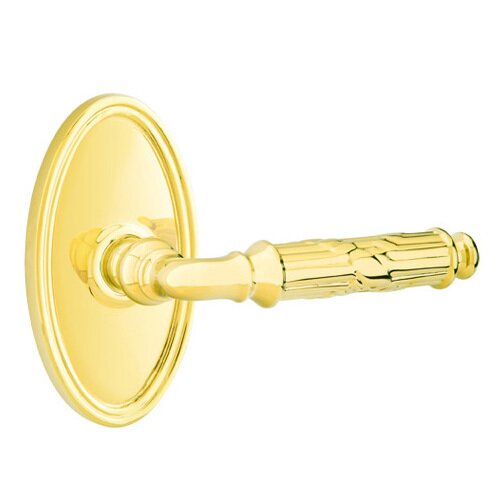 Emtek Passage Right Handed Ribbon & Reed Lever With Oval Rose in Polished Brass