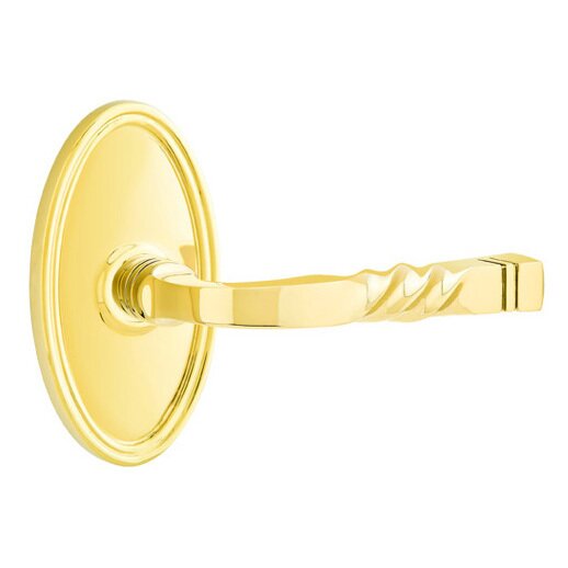Emtek Passage Right Handed Sante Fe Lever With Oval Rose in Unlacquered Brass
