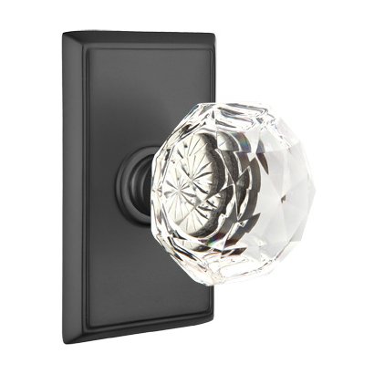 Emtek Diamond Passage Door Knob with Rectangular Rose and Concealed Screws in Flat Black