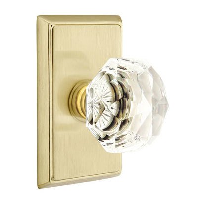 Emtek Diamond Passage Door Knob with Rectangular Rose and Concealed Screws in Satin Brass