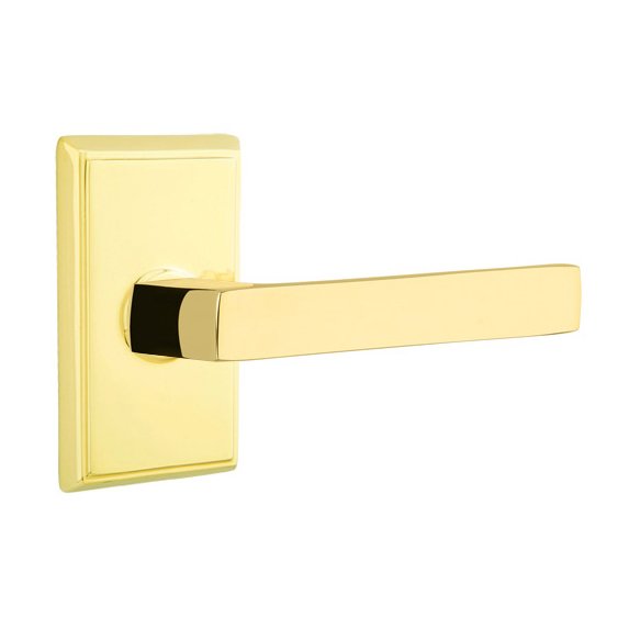 Emtek Passage Dumont Right Handed Lever with Rectangular Rose and Concealed Screws in Unlacquered Brass