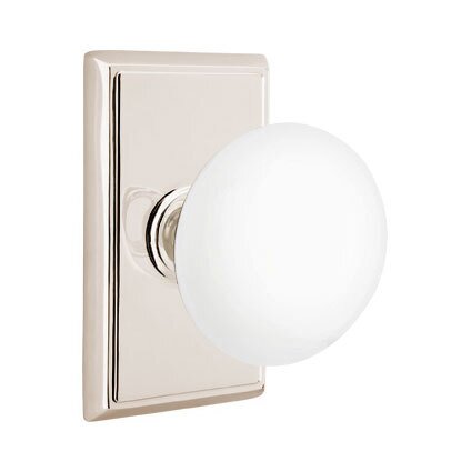 Emtek Passage Ice White Knob And Rectangular Rosette With Concealed Screws in Polished Nickel