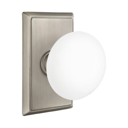 Emtek Passage Ice White Knob And Rectangular Rosette With Concealed Screws in Pewter