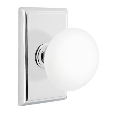 Emtek Passage Ice White Knob And Rectangular Rosette With Concealed Screws in Polished Chrome