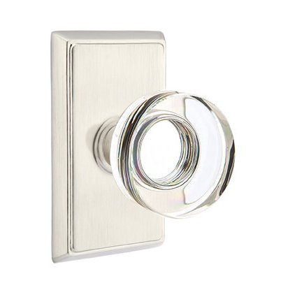 Emtek Modern Disc Glass Passage Door Knob with Rectangular Rose in Satin Nickel