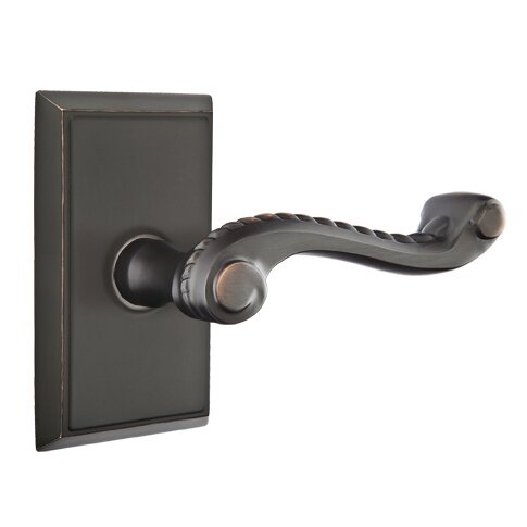 Emtek Passage Right Handed Rope Lever With Rectangular Rose in Oil Rubbed Bronze