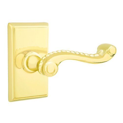 Emtek Passage Right Handed Rope Lever With Rectangular Rose in Unlacquered Brass