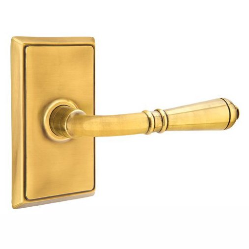 Emtek Passage Right Handed Turino Door Lever With Rectangular Rose in French Antique Brass