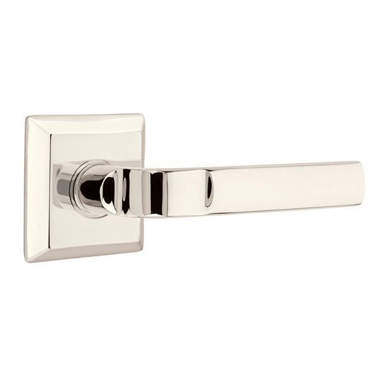 Emtek Passage Aston Right Handed Lever with Quincy Rose and Concealed Screws in Polished Nickel