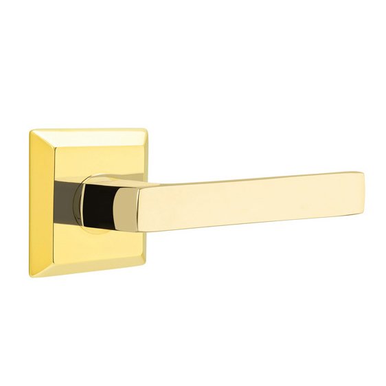 Emtek Passage Dumont Right Handed Lever with Quincy Rose and Concealed Screws in Unlacquered Brass