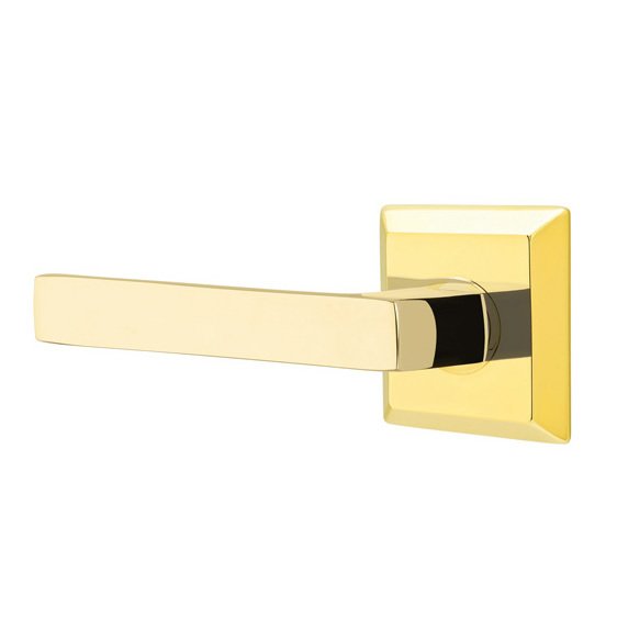 Emtek Passage Dumont Left Handed Lever with Quincy Rose and Concealed Screws in Unlacquered Brass