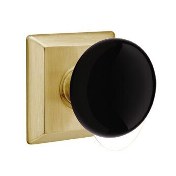 Emtek Passage Ebony Knob And Quincy Rosette With Concealed Screws in Satin Brass