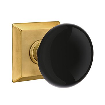 Emtek Passage Ebony Knob And Quincy Rosette With Concealed Screws in French Antique Brass