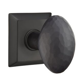 Emtek Passage Modern Hammered Egg Door Knob with Quincy Rose in Flat Black And Concealed Screws