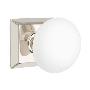 Emtek Passage Ice White Knob And Quincy Rosette With Concealed Screws in Polished Nickel