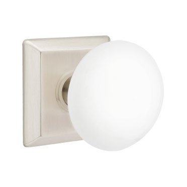 Emtek Passage Ice White Knob And Quincy Rosette With Concealed Screws in Satin Nickel