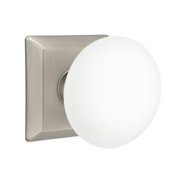 Emtek Passage Ice White Porcelain Knob With Quincy Rosette in Pewter