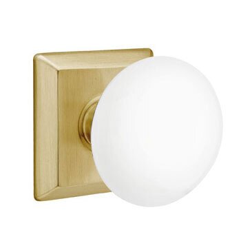 Emtek Passage Ice White Knob And Quincy Rosette With Concealed Screws in Satin Brass