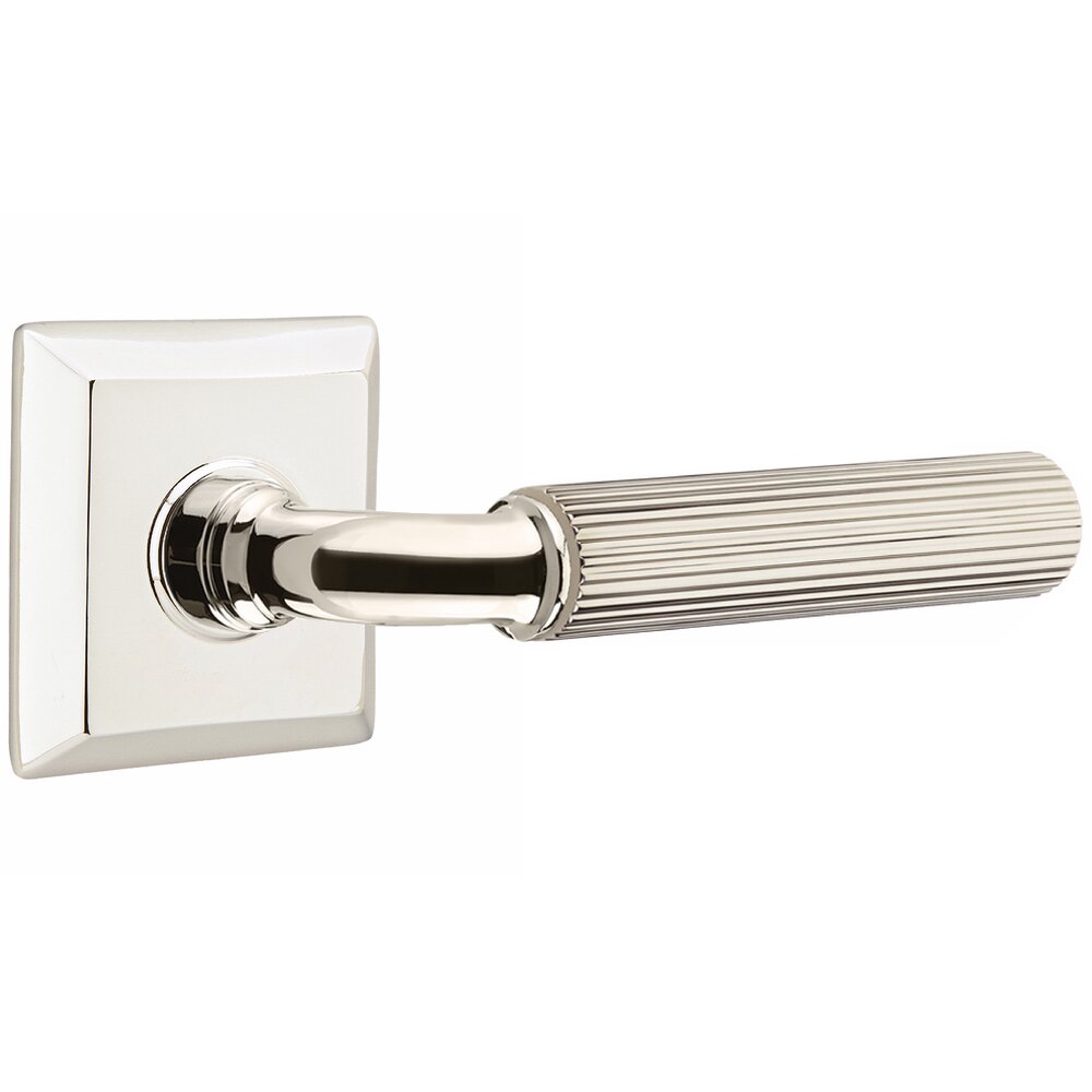Emtek Passage Straight Knurled Right Handed Lever with R-Bar Stem and Quincy Rose in Polished Nickel