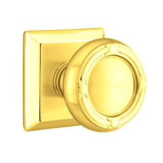 Emtek Passage Ribbon & Reed Knob With Quincy Rose in Polished Brass