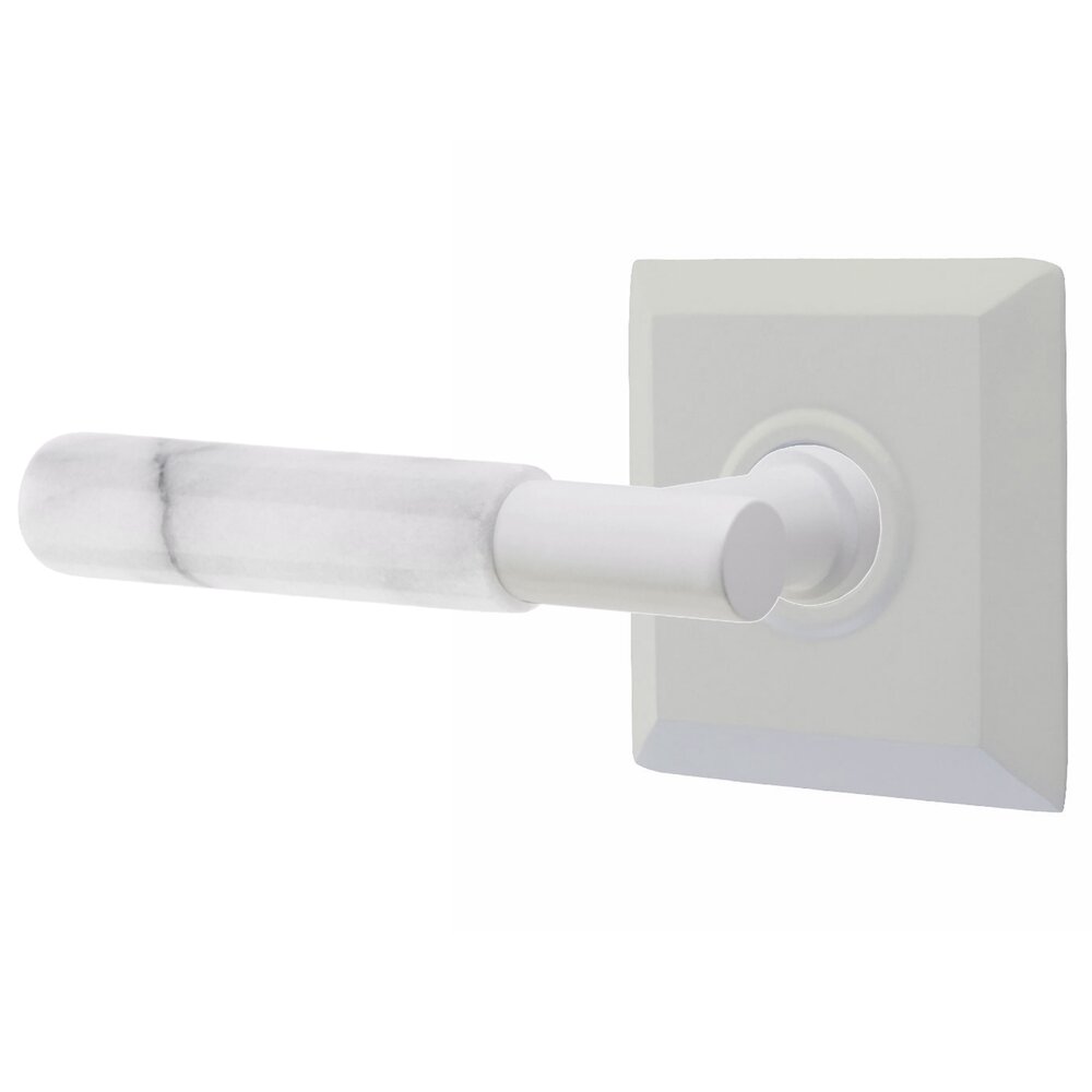 Emtek Passage White Marble Left Handed Lever With T-Bar Stem And Concealed Screw Quincy Rose In Matte White