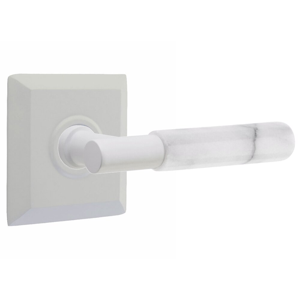 Emtek Passage White Marble Right Handed Lever With T-Bar Stem And Concealed Screw Quincy Rose In Matte White