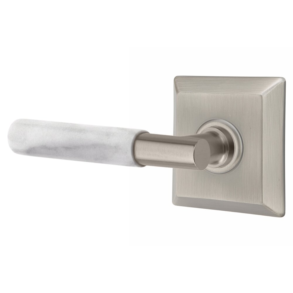 Emtek Passage White Marble Left Handed Lever With T-Bar Stem And Quincy Rose In Pewter
