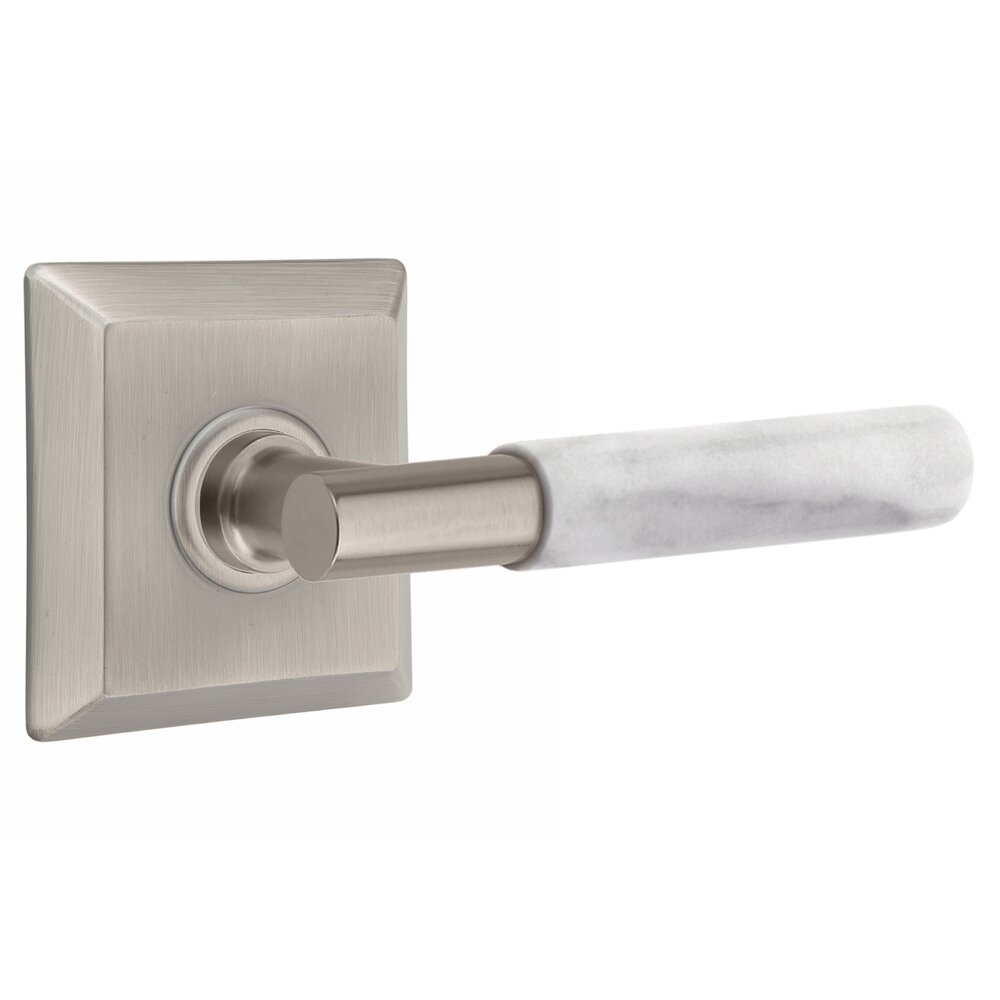 Emtek Passage White Marble Right Handed Lever With T-Bar Stem And Quincy Rose In Pewter