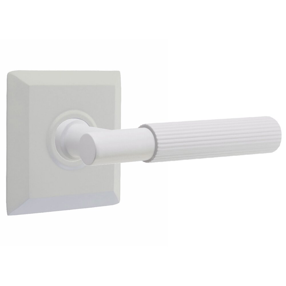 Emtek Passage Straight Knurled Right Handed Lever With T-Bar Stem And Concealed Screw Quincy Rose In Matte White