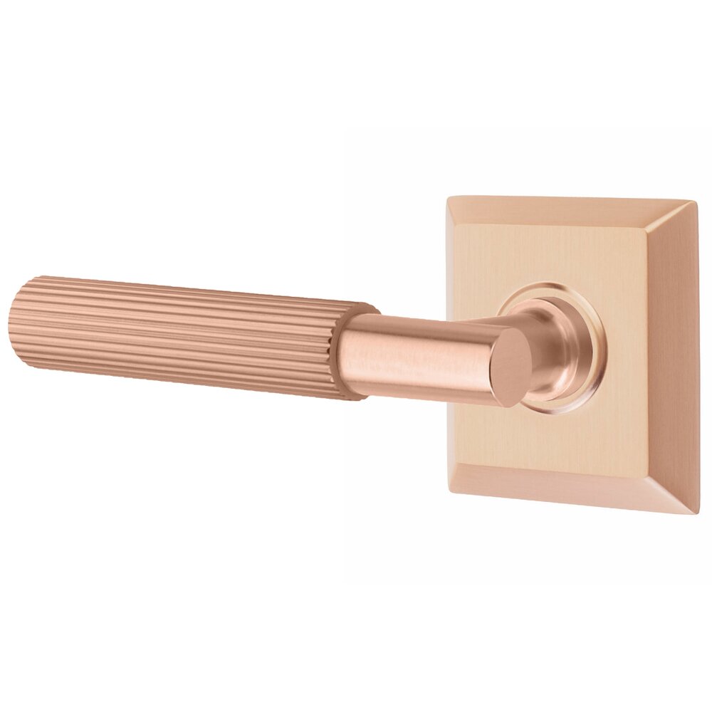 Emtek Passage Straight Knurled Left Handed Lever With T-Bar Stem And Concealed Screw Quincy Rose In Satin Rose Gold