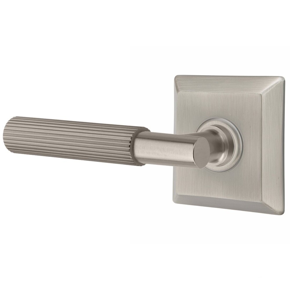 Emtek Passage Straight Knurled Left Handed Lever With T-Bar Stem And Quincy Rose In Pewter