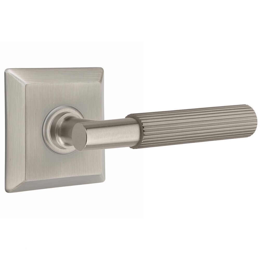 Emtek Passage Straight Knurled Right Handed Lever With T-Bar Stem And Quincy Rose In Pewter