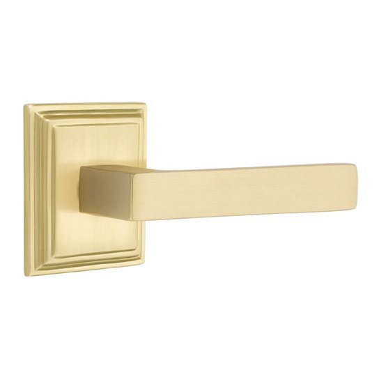 Emtek Passage Dumont Right Handed Lever and Wilshire Rose in Satin Brass with Concealed Screws