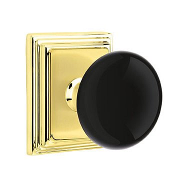 Emtek Passage Ebony Knob And Wilshire Rosette With Concealed Screws in Unlacquered Brass