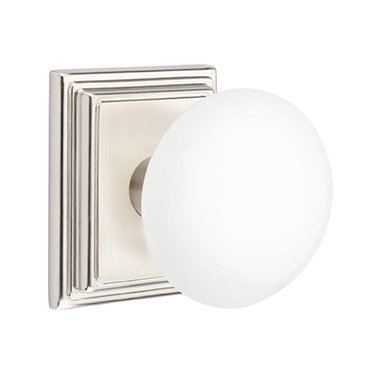 Emtek Passage Ice White Knob And Wilshire Rosette With Concealed Screws in Satin Nickel