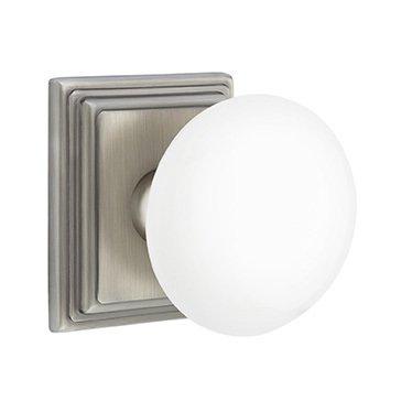 Emtek Passage Ice White Knob And Wilshire Rosette With Concealed Screws in Pewter
