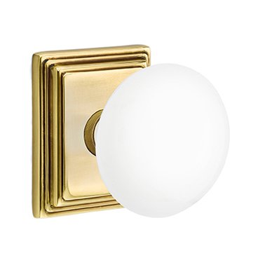 Emtek Passage Ice White Knob And Wilshire Rosette With Concealed Screws in French Antique Brass