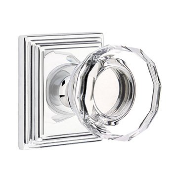 Emtek Lowell Passage Door Knob and Wilshire Rose with Concealed Screws in Polished Chrome