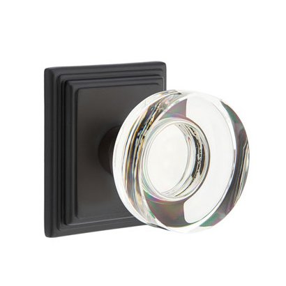 Emtek Modern Disc Glass Passage Door Knob with Wilshire Rose in Flat Black