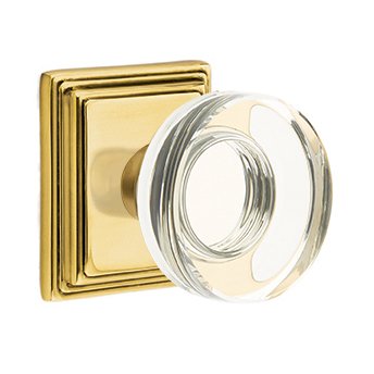 Emtek Modern Disc Glass Passage Door Knob and Wilshire Rose with Concealed Screws in French Antique Brass