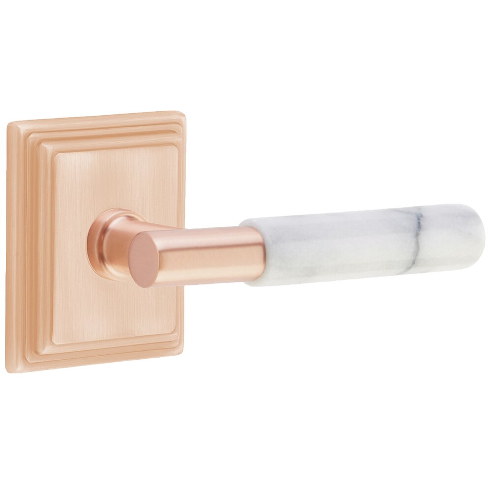 Emtek Passage White Marble Right Handed Lever With T-Bar Stem And Concealed Screw Wilshire Rose In Satin Rose Gold