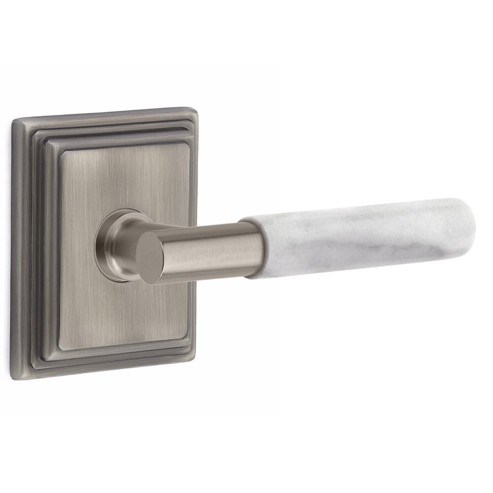 Emtek Passage White Marble Right Handed Lever With T-Bar Stem And Concealed Screw Wilshire Rose In Pewter