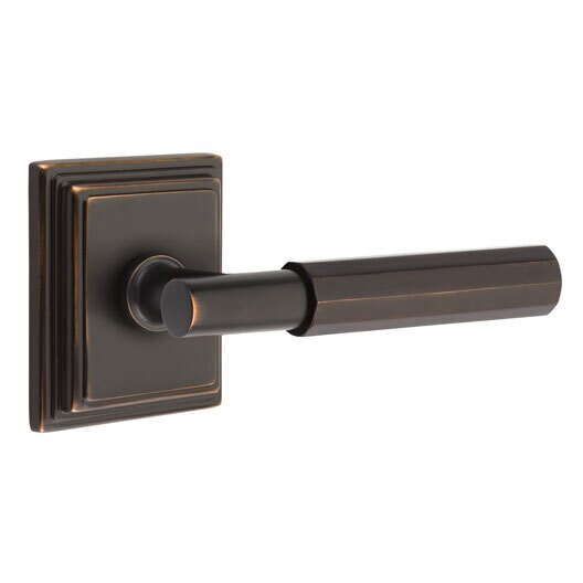 Emtek Passage Faceted Right Handed Lever with T-Bar Stem and Wilshire Rose in Oil Rubbed Bronze