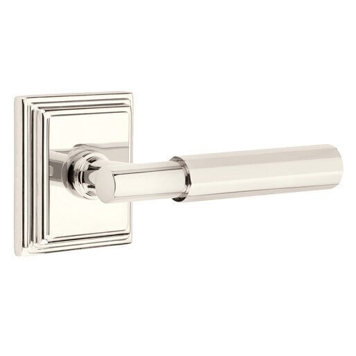 Emtek Passage Faceted Right Handed Lever with T-Bar Stem and Wilshire Rose in Polished Nickel