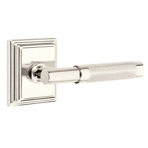 Emtek Passage Knurled Right Handed Lever with T-Bar Stem and Wilshire Rose in Polished Nickel