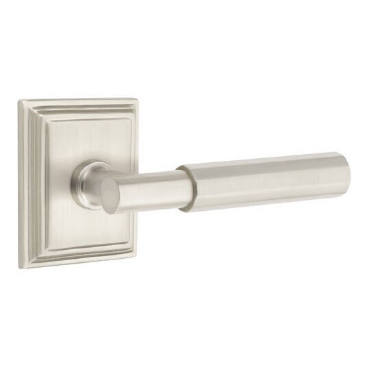 Emtek Passage Faceted Right Handed Lever with T-Bar Stem and Wilshire Rose in Satin Nickel