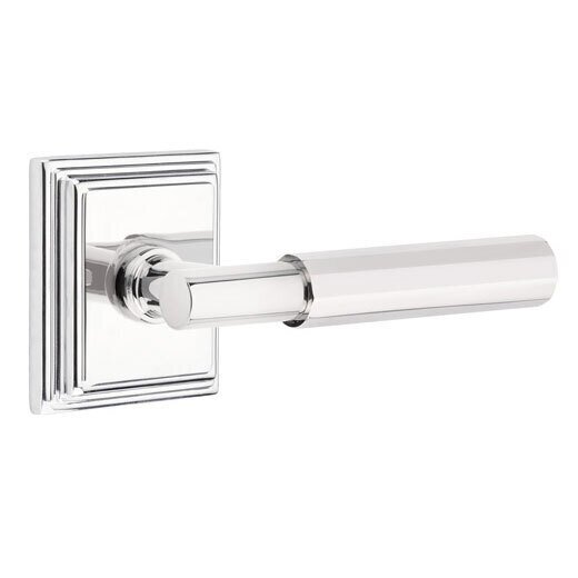 Emtek Passage Faceted Right Handed Lever with T-Bar Stem and Wilshire Rose in Polished Chrome
