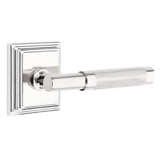 Emtek Passage Knurled Right Handed Lever with T-Bar Stem and Wilshire Rose in Polished Chrome